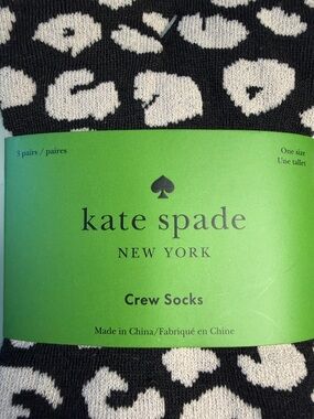 Kate Spade 3-Pack Crew Socks Black Pink Cheetah Print NWT Women